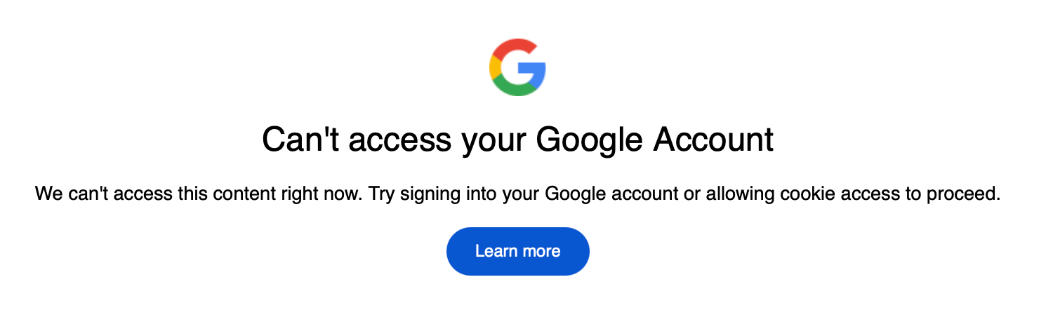 Google Drive folder picker cookie access message shown in Safari
